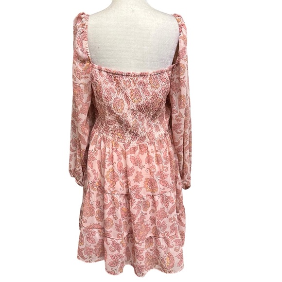 Joe Fresh x Roxy Earle Pink Floral Long-Sleeve Smocked Mini Dress L - Picture 5 of 11